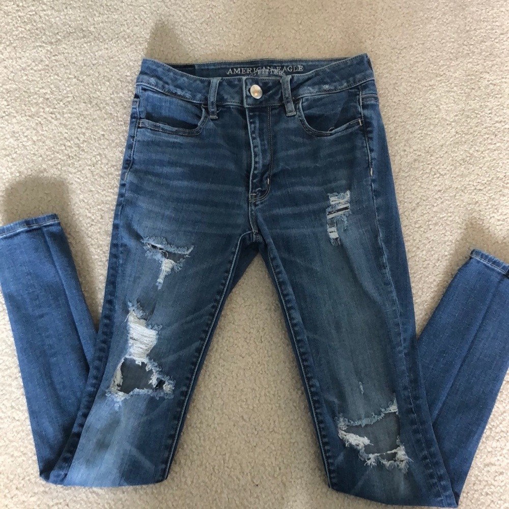 American Eagle Ripped Skinny Jeans Medium Wash